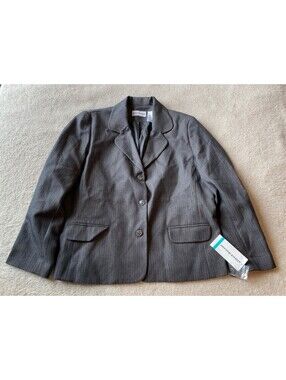 NWT Alfred Dunner Gray Pinstripe 3 Button Blazer Jacket Women's 16 NEW